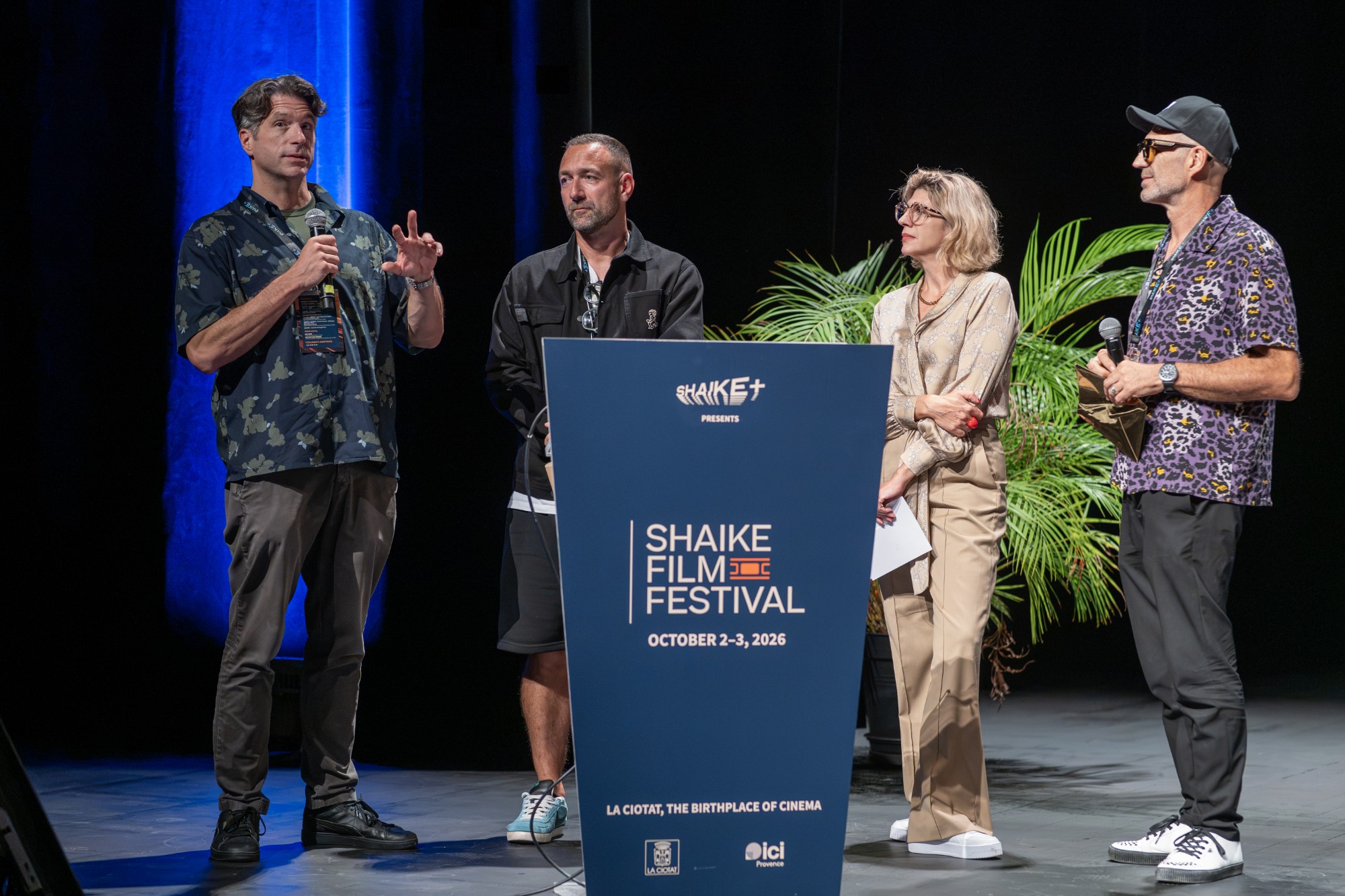 Bruno Detante speaking on stage at the Shaike Film Festival 2026 in La Ciotat